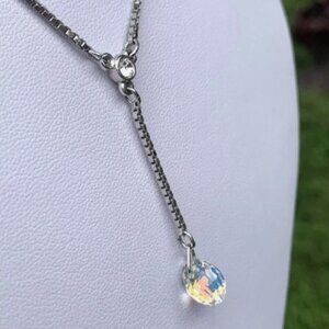 Swarovski Rhodium Sterling Silver Box Chain Crystal Necklace Adj 16-18"